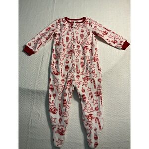 Jingle's & Joy Christmas‎ Holiday Red White Footed Pajamas 12-18M Romper
